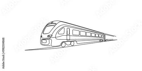 Minimalist continuous line drawing of a modern high speed passenger train on a white background Vector, illustration