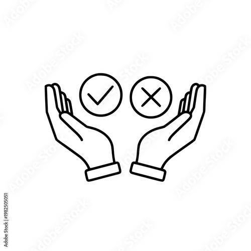 A pair of hands holding a yes and no symbol Vector, illustration