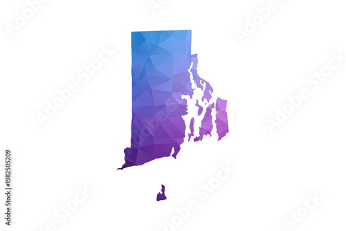 Rhode Island Map - Polygon Style Vector Illustration in Blue and Purple Gradient, Low Poly Geometric Design, Isolated on White Background, Ideal for Infographics and Learning Materials.