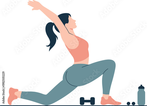 Beautiful woman yoga exercising at home vector on white background.