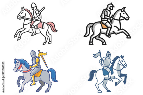 Knight Riding Horse Vector Silhouette Illustration