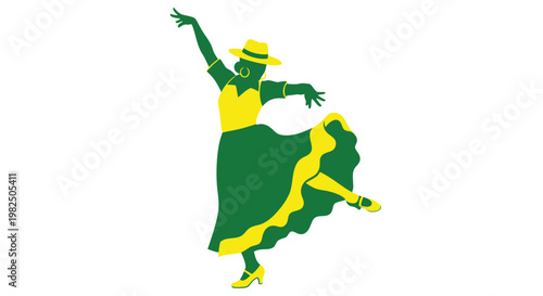 Silhouette of a woman dancing flamenco in a traditional dress and hat