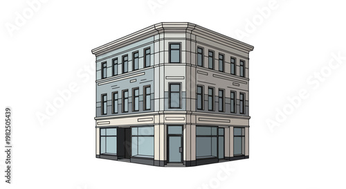 Vintage corner building with storefront windows