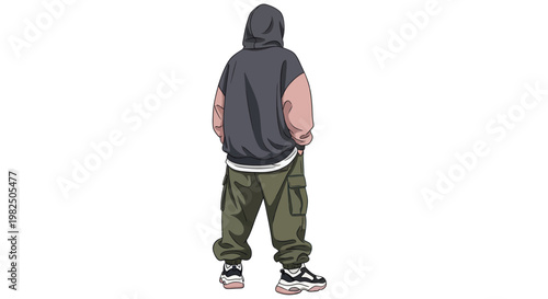 Man wearing casual streetwear with hoodie and cargo pants