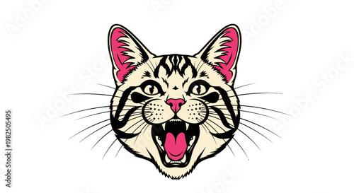 Angry Wild Cat Face Roaring - Fierce Feline Mascot Vector