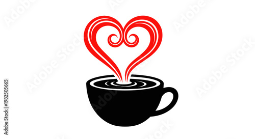 Red heart steam from coffee cup illustration