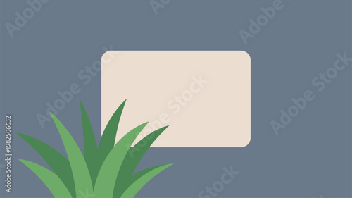 Medium green grass leaves border a blank rounded rectangle message board on gray