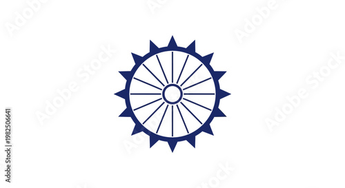 Minimalist blue gear icon with sharp triangular teeth on white background.