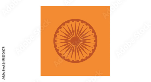 Ashoka Chakra symbol design on orange background.