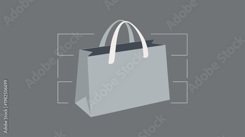 Minimalist grey shopping bag with white handles on a dark background