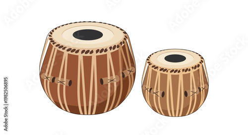 Traditional Indian Tabla Drums Musical Instrument Set.