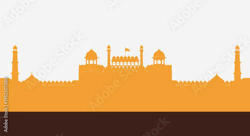 Silhouette of Red Fort Delhi India Vector Illustration.