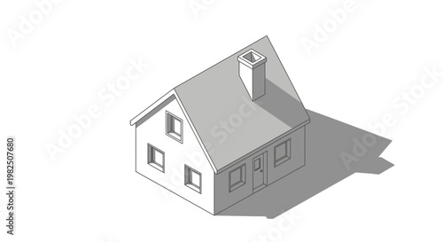 Isometric illustration of a house with trees and fence in a rural environment