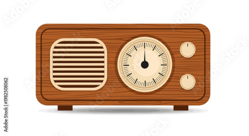 Vintage wooden radio with clock.