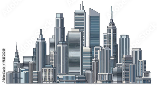City Skyline with Tall Skyscrapers.