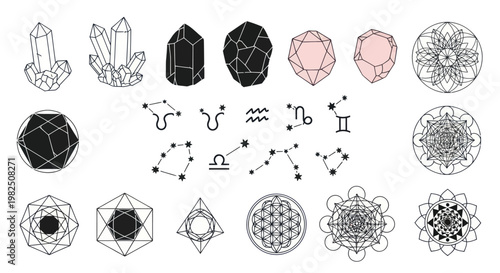 Crystal Geometric Sacred Symbols Patterns.