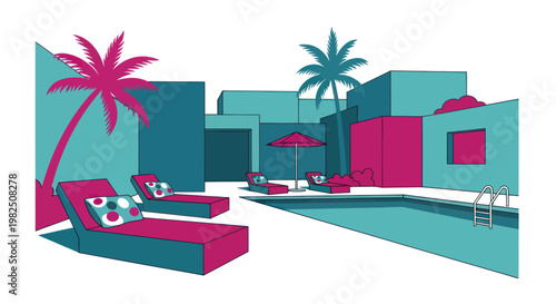Colorful lounge chairs by the pool.