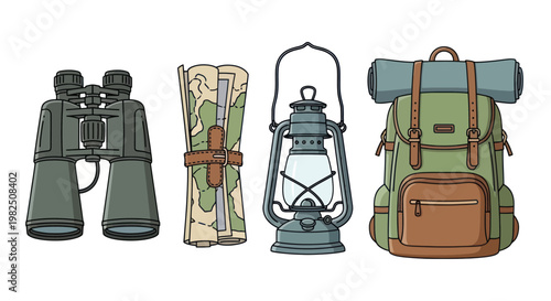 Hiking camping backpack and accessories.