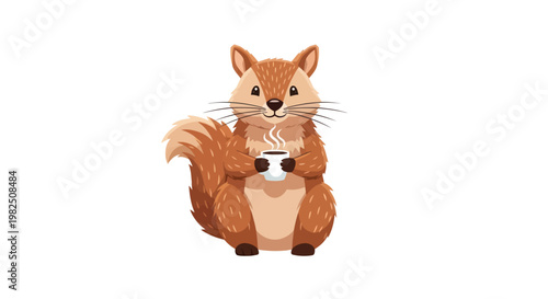 Cute Squirrel Holding Acorn Closeup.