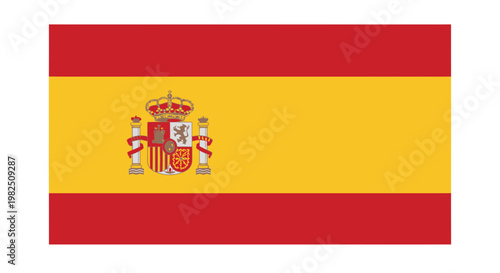 Official Flag of Spain with Coat of Arms - Red, Yellow, Red Stripes