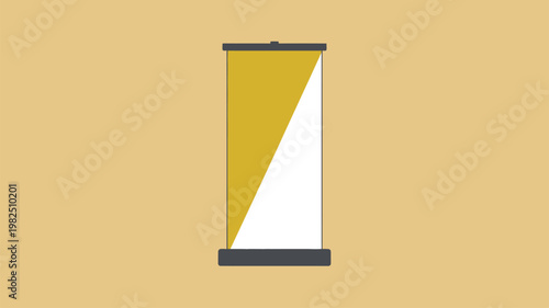 Promotional roll up banner featuring a bold yellow and white triangular graphic