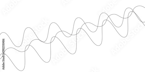 Curve wave seamless pattern. Abstract black lines wave curve motion on white background. Wave line and wavy zigzag lines. Curvy thread, string or yarn lines. Vector Illustration.EPS.10
