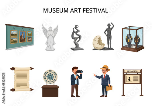 Museum Art Festival Exhibition Featuring Sculptures, Paintings, and Artifacts