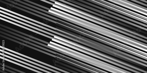 Diagonal striped illustration. Repeated white lines on black background. Surface pattern design with linear ornament. Disco lights motif. Stripes wallpaper. Digital paper for web designing.eps,10