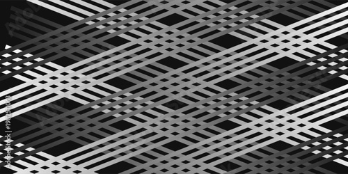 Diagonal striped illustration. Repeated white lines on black background. Surface pattern design with linear ornament. Disco lights motif. Stripes wallpaper. Digital paper for web designing.eps,10