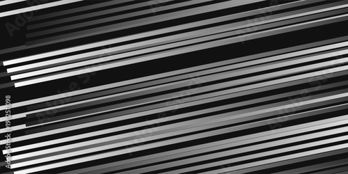 Diagonal striped illustration. Repeated white lines on black background. Surface pattern design with linear ornament. Disco lights motif. Stripes wallpaper. Digital paper for web designing.eps,10