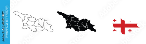 Georgia map outline filled silhouette and national flag