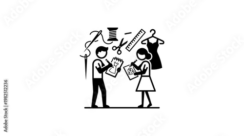 Fashion Designers Discussing Project Ideas With Tools and Dress