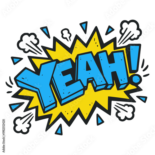 cartoon yeah text effect explosion comic flat color vector illustration template design