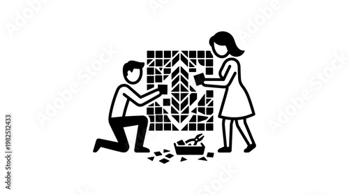 Couple Constructing Decorative Wall Art Together