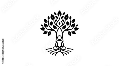 Meditating Figure Under a Tree of Life Logo