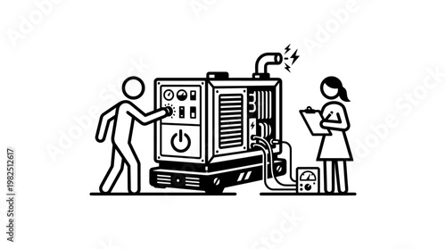 Technicians Inspecting Industrial Generator