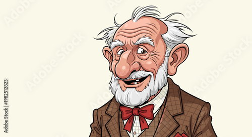 Cartoon illustration of a friendly old man with a white beard, winking and smiling cheerfully.