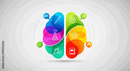 Colorful brain concept illustrating creativity and analytical thinking