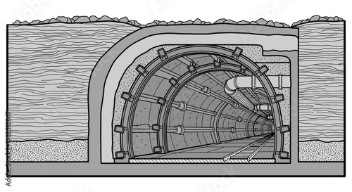 Tunnel entrance with metal archway.