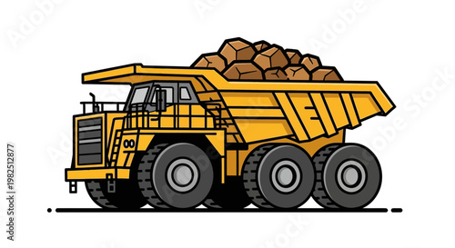 Large Yellow Mining Dump Truck Vehicle.