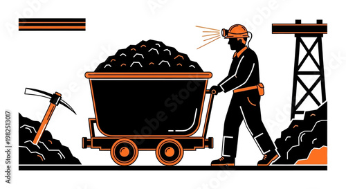 Man pushing coal mine cart.
