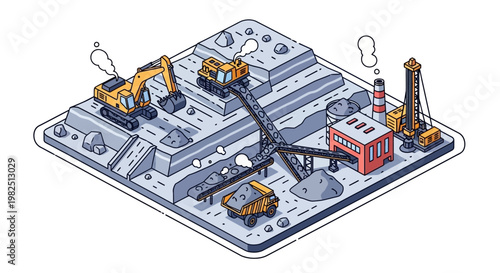 Heavy machinery at industrial mining site.