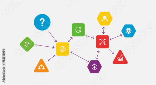 Colorful networked icons illustrating data flow and relationships