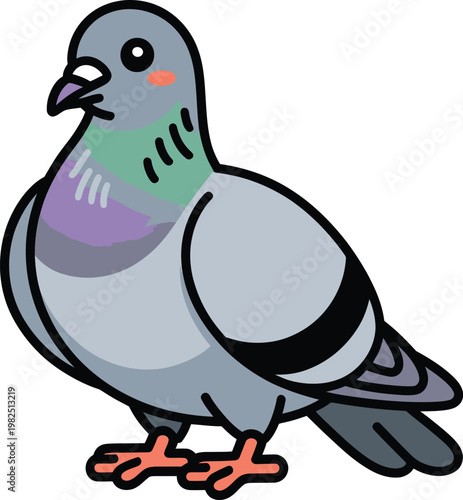A plump pigeon standing with a cheerful expression in a clean vector style for urban themes