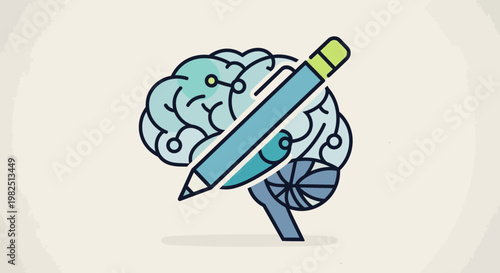 Conceptual illustration of a brain with a pencil creating ideas creativity