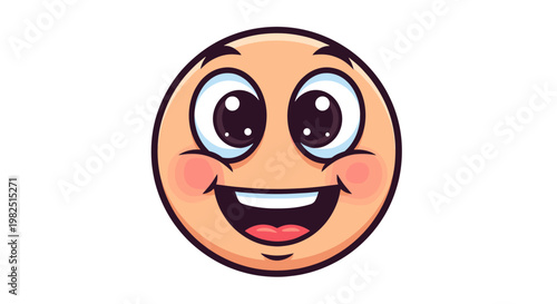 A cheerful cartoon emoji face with wide eyes and a big happy smile, expressing joy and excitement.