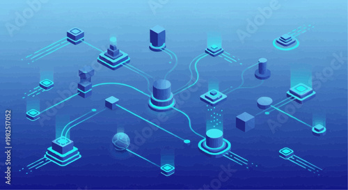 Digital network connections and data flow.