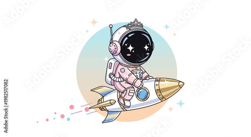 Astronaut in space suit riding rocket ship illustration fantasy concept