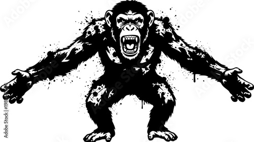 Aggressive gorilla illustration with open mouth and sharp teeth