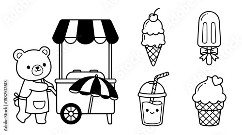 Bear operates a colorful ice cream cart with treats